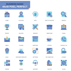 Simple Set Basic Flat Icons for Website and Mobile Apps. Contains such Icons as Location, Briefcase, Lamp, Support, Business, Award. 48x48 Pixel Perfect. Editable Stroke. Vector illustration.