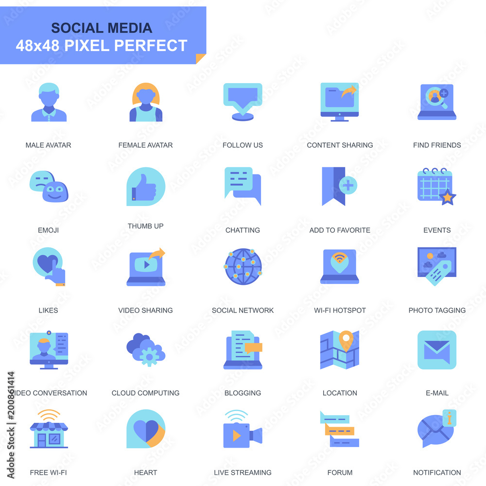 Aufkleber simple set social media and network flat icons for website and mobile apps. contains such icons as a