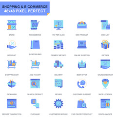 Simple Set Shopping and E-Commerce Flat Icons for Website and Mobile Apps. Contains such Icons as Delivery, Payment Method, Store, Commerce. 48x48 Pixel Perfect. Editable Stroke. Vector illustration.
