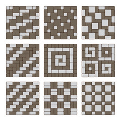 Set of street pavement blocks. Paving ideas and designs, sidewalk or driveway decoration, top view