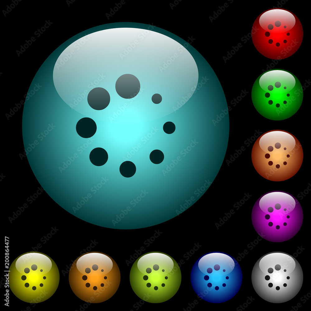 Poster preloader symbol icons in color illuminated glass buttons
