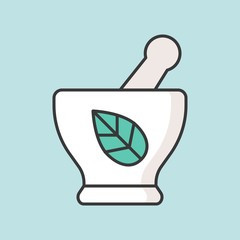 herbs in mortar icon, spa and alternative medical health care from herbal concept, filled outline