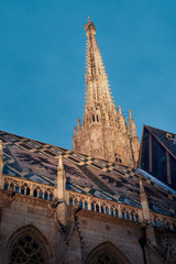 Roof and South tower of St. Stephan cathedral (Stephansdom) in Vienna, Austria