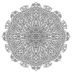 Black and white mandala vector isolated on white. Vector hand drawn circular decorative element.