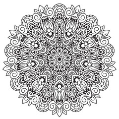 Black and white mandala vector isolated on white. Vector hand drawn circular decorative element.