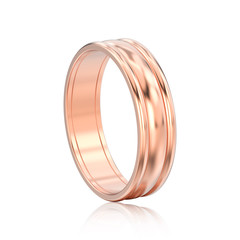 3D illustration isolated rose gold matching couples wedding ring bands with reflection