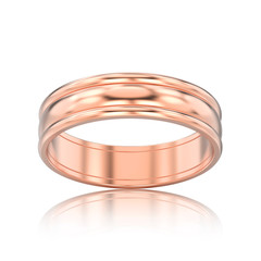 3D illustration isolated rose gold matching couples wedding ring bands with reflection