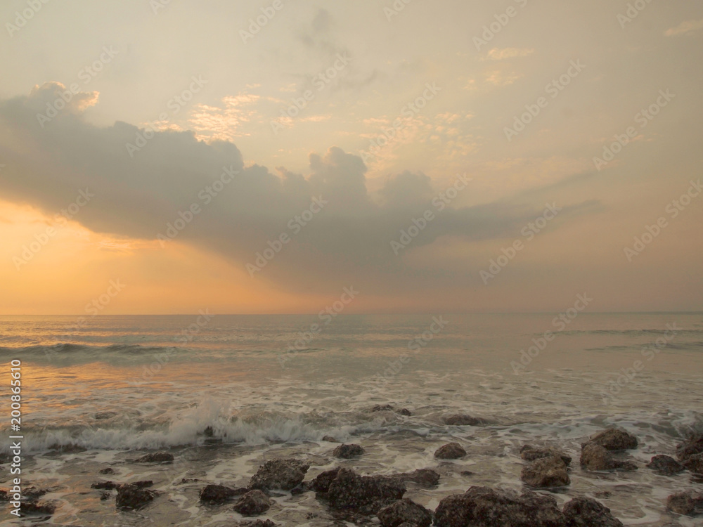 Poster Slow shutter seascape view and beautiful sunrise