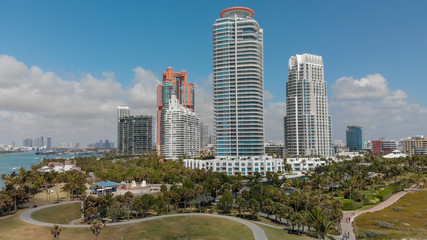 Aerial view of Miami skyline from South Pointe Park, Florida