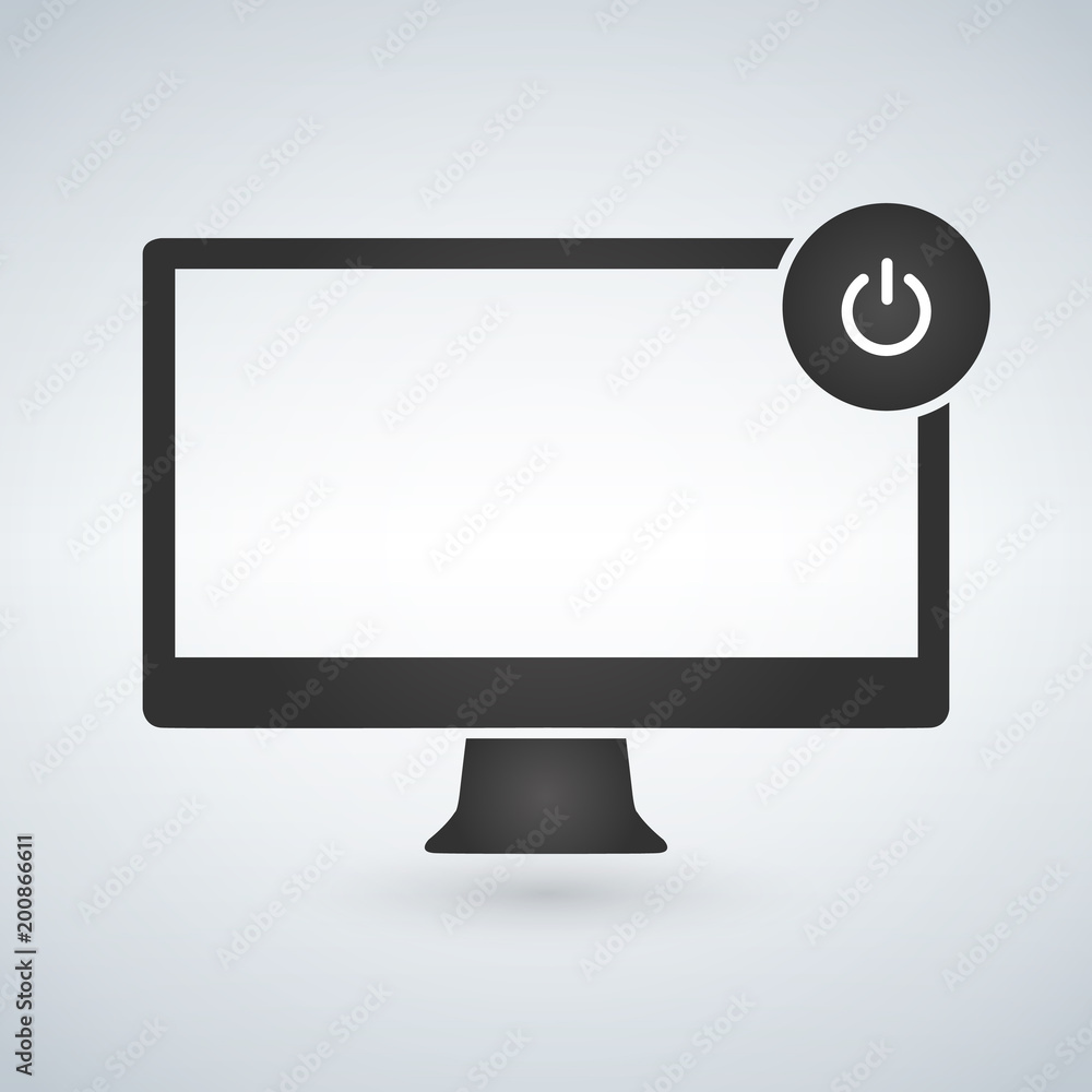 Poster illustration of a personal computer with power on off button. isolated vector on modern background.