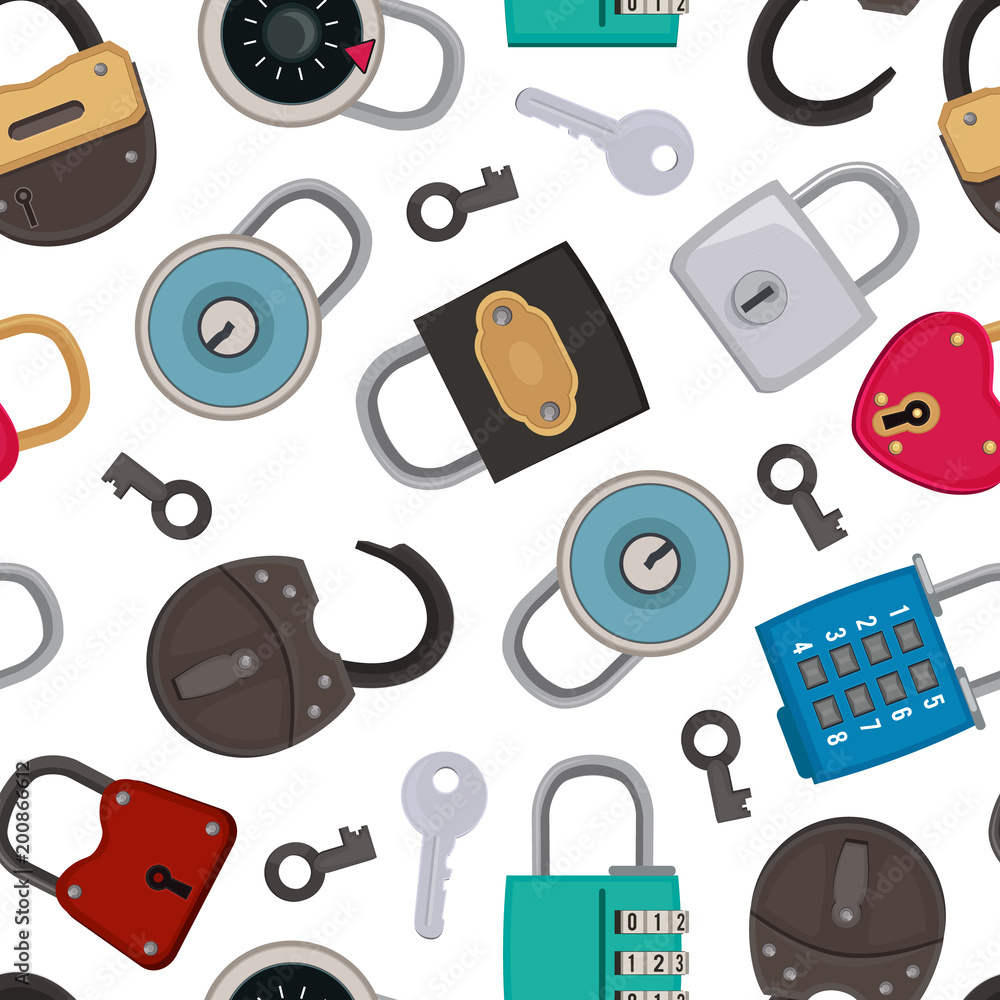 Poster seamless pattern with illustrations of different padlocks