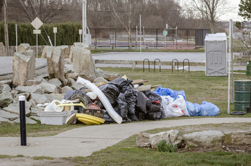 Trash pile from beach cleanup