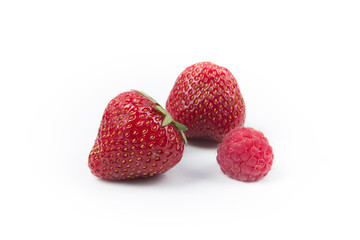 Fresh ripe Strawberry berry in closeup on isolated white background. Berries