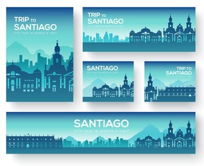 Set of Santiago landscape country ornament travel tour concept. Culture traditional, magazine, book, poster, abstract, element. Vector decorative ethnic greeting card or invitation background