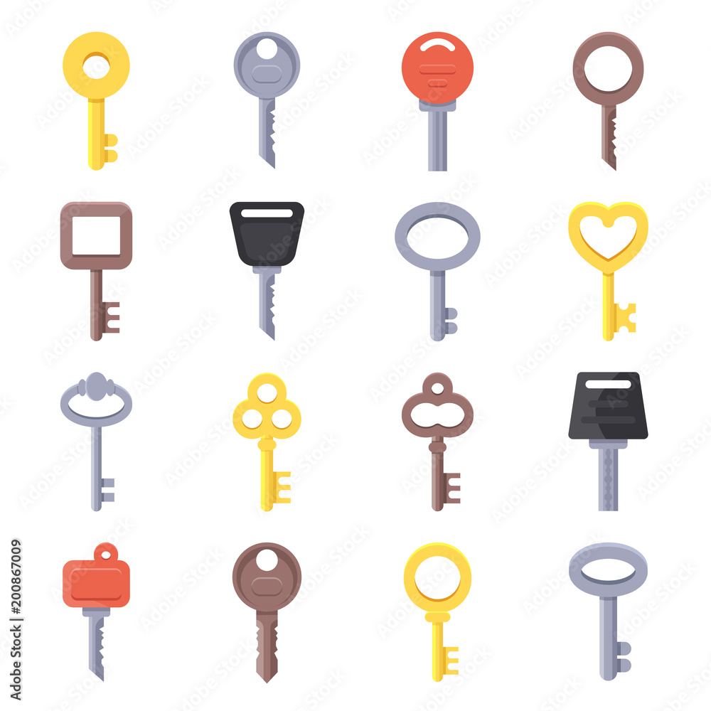 Poster flat illustrations of different type of keys