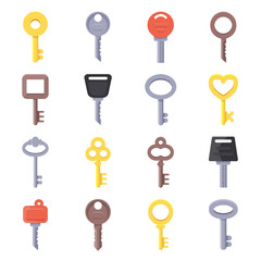 Flat illustrations of different type of keys
