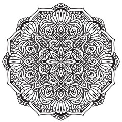 Black and white mandala vector isolated on white. Vector hand drawn circular decorative element.