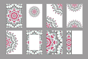 Templates for greeting and business cards, brochures, covers. Oriental pattern. Mandala. Wedding invitation, save the date, RSVP. Arabic, Islamic, moroccan, asian, indian, african motifs.