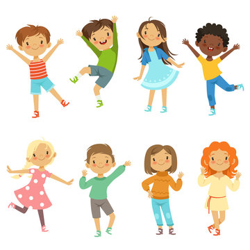 Childrens playing. Vector funny characters isolate on white