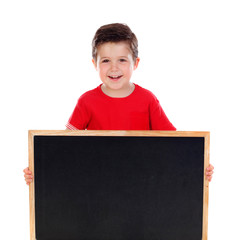 Happy child holding a blank slate