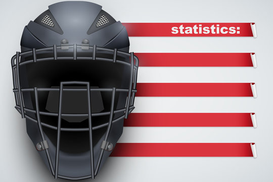 Background of Baseball sports. Infographic of list and schedule of players and statistics. Catcher mask helmet on spase for text. Vector Illustration.