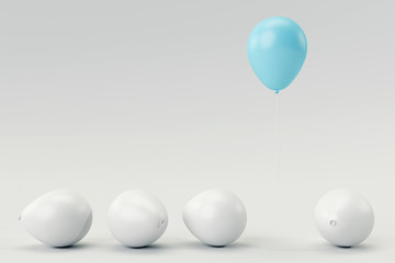 Outstanding blue balloon on white background. 3d rendering