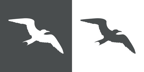 Icono plano silueta gaviota en gris y blanco