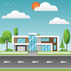 A modern houses and environment with tree and along the roads, Modern building and architecture