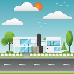 A modern houses and environment with tree and along the roads, Modern building and architecture