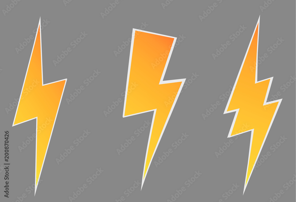 Poster Lightning flat icons set. Simple icon storm or thunder and lightning strike isolated.