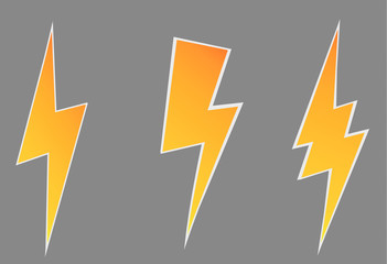 Lightning flat icons set. Simple icon storm or thunder and lightning strike isolated.