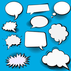 Obraz premium Vector set of stickers of speech bubbles. Blank empty white speech bubbles
