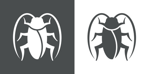 Icono plano cucaracha en gris y blanco