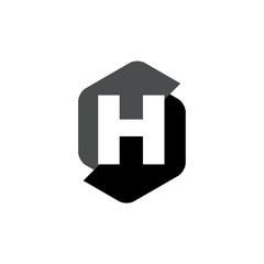 Tipografia H en hexagono gris y negro