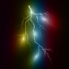 Lightnings. Thunder-storm and lightnings. Magic and bright lighting effects. Vector Illustration
