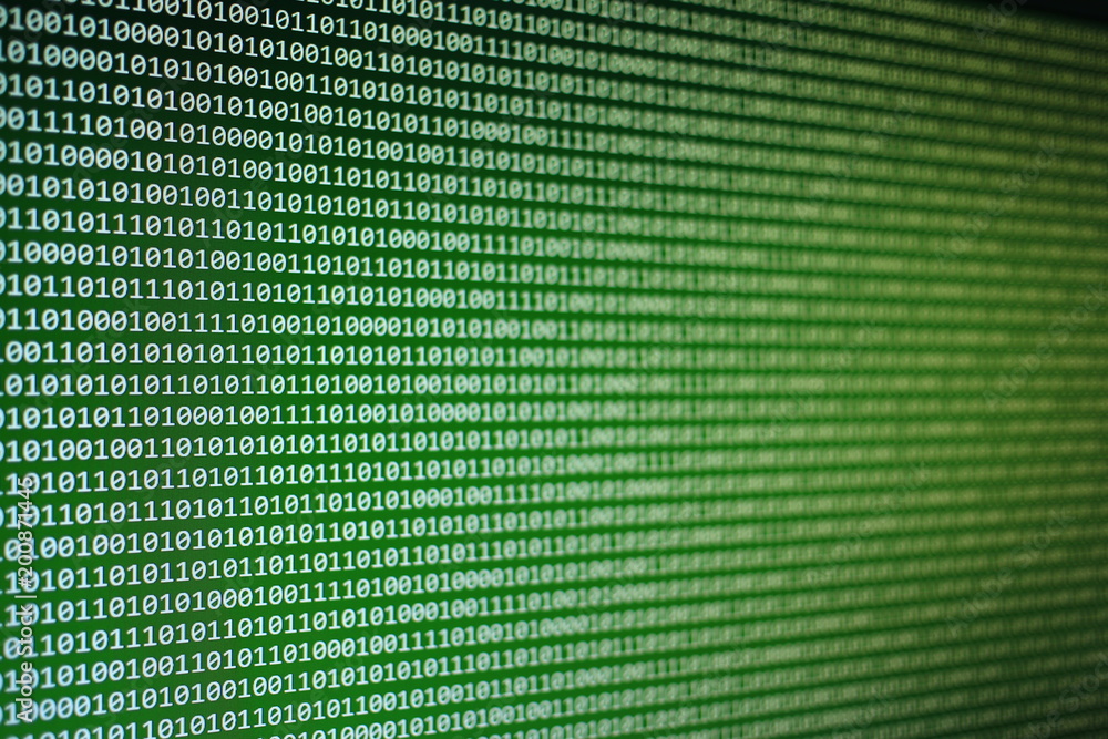 Poster green binary code background.