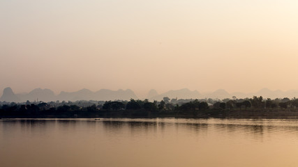 landscape photo on sunset, mountain and river in Thailand