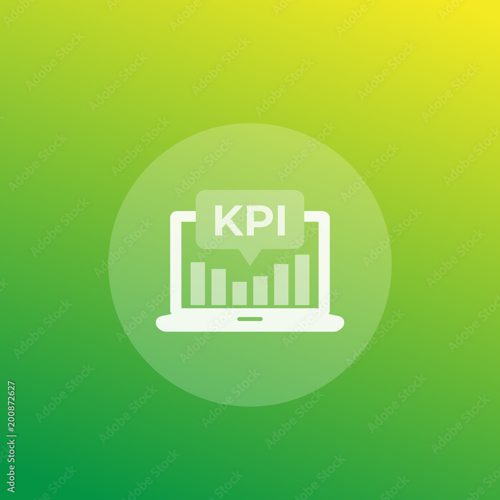 Poster kpi icon with laptop and analytic graph