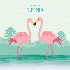 Pink flamingo Animal Bird Cartoon Character Vector Illustration