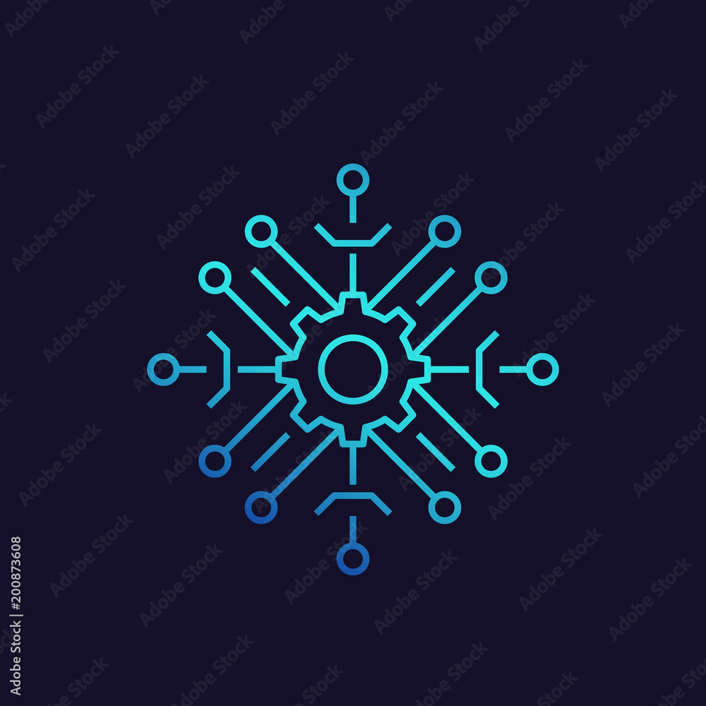 Poster technical process, technology concept vector linear icon