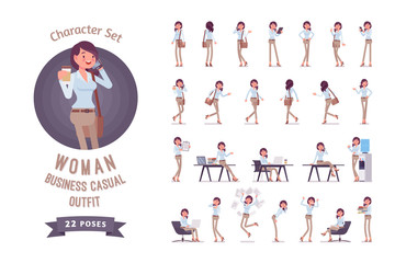 Young business casual woman ready-to-use character set