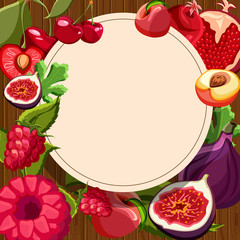 Round background with exotic fruits.