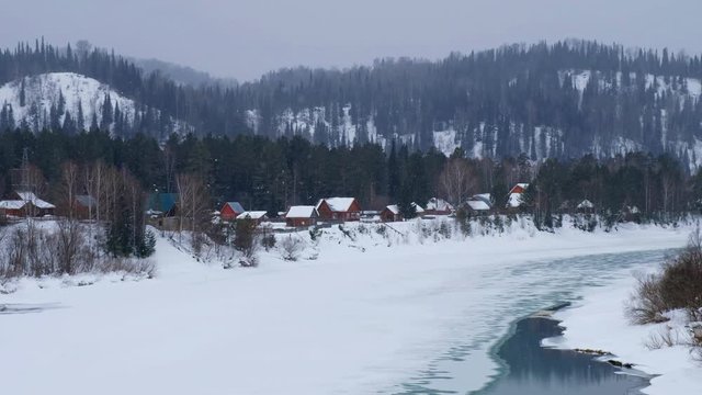 River Lebed' near Altai village Ust'-Lebed' in winter season