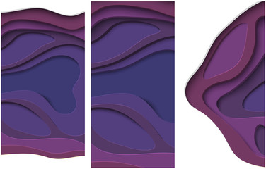 Purple abstract banners with paper cut shapes.