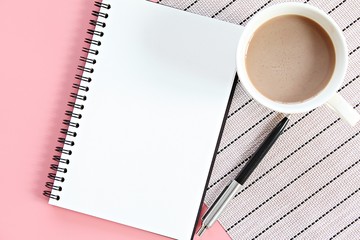 Still life, business, office supplies, planning or education concept : Top view or flat lay of open...