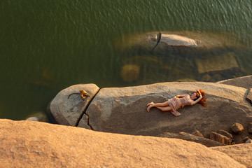 girl and monkey travel concept