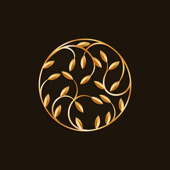 Floral vector ornament emblem. Ornate golden element for decoration, wedding invitations, greeting cards or logos.