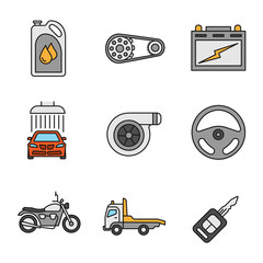 Auto workshop color icons set