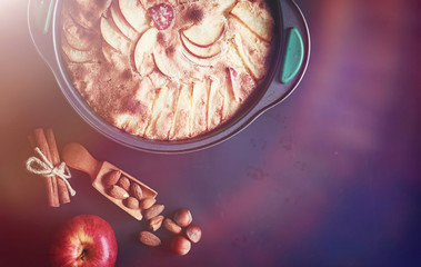 Preparation of apple pie at home. Homemade pastries with apples 