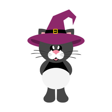 cartoon cute cat black in witch hat